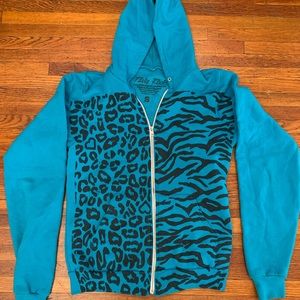 Turquoise leopard print LMFAO jacket